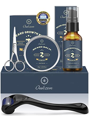 Beard Grooming Kit for Men, 10 in 1 Beard Trimming Gift Set with Beard Shampoo, Beard Conditioner, Beard Oil, Balm, Beard Comb,Brush, Scissors, Beard Shaper and Storage Bag -Mens Beard Growth Care Set