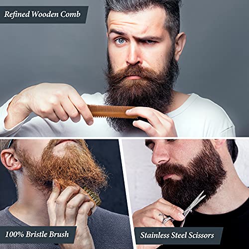 Beard Grooming Kit for Men, 10 in 1 Beard Trimming Gift Set with Beard Shampoo, Beard Conditioner, Beard Oil, Balm, Beard Comb,Brush, Scissors, Beard Shaper and Storage Bag -Mens Beard Growth Care Set