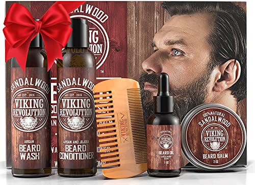 Viking Revolution Beard Balm For Men (4x28g) Variety Pack - Sandalwood, Pine & Cedar, Bay Rum, Clary Sage Beard Wax For Men - Styles, Strengthens & Softens For Healthy Beards