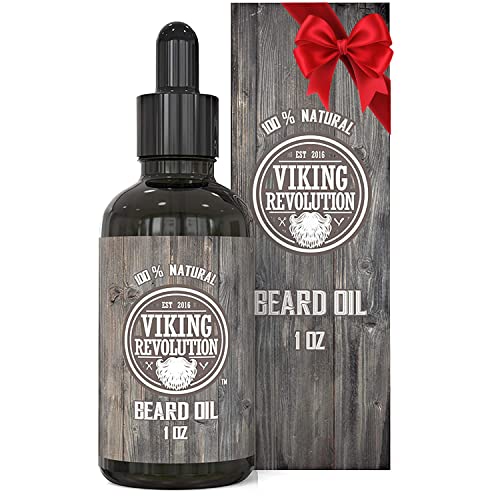 Viking Revolution Beard Oil for Men Unscented - All Natural Argan & Jojoba Oils (28g) - Softens, Smooths & Strengthens Beard Growth - Grooming Beard and Mustache Maintenance