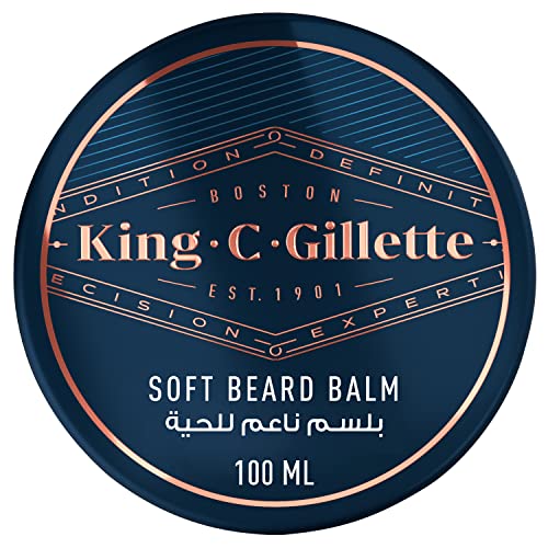 King C. Gillette Beard Balm for Men, 100 ml, with Cocoa Butter, Argan Oil & Shea Butter, Facial Hair Moisturiser