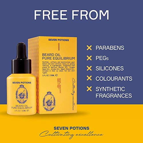 Seven Potions Premium Beard Oil for Men — Jojoba Oil Beard Softener to Nourish Skin, Hair, and Stop Beard Itch — All-Natural, Vegan, Cruelty Free — Unscented (30ml)